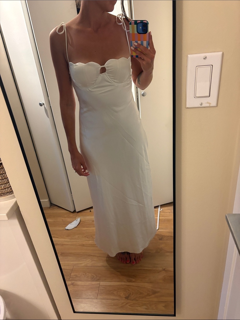 White Satin Midi Slip Dress with Corset Bodice